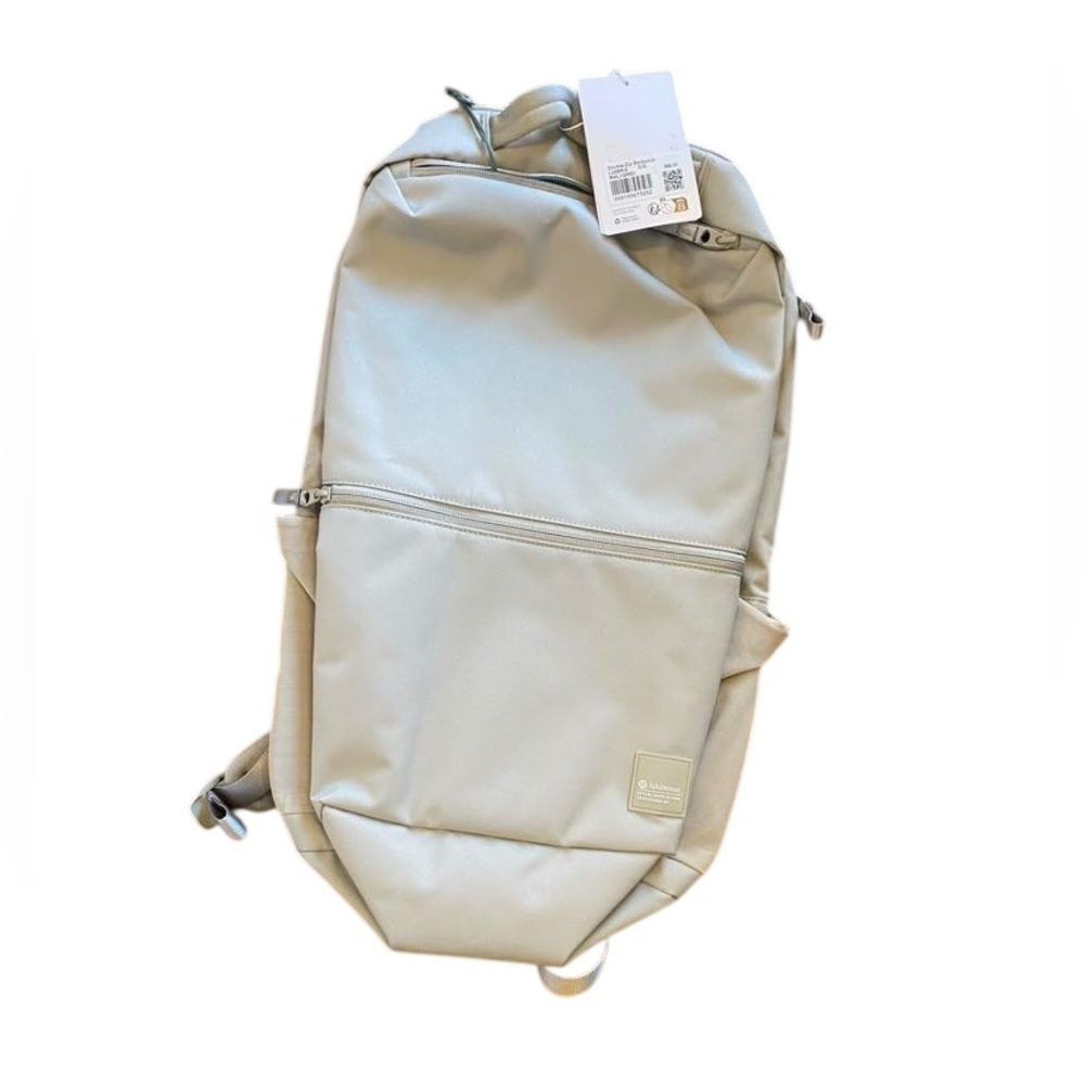 NWT Lululemon double zip backpack RAW LINEN/GREEN EUCALYPTUS